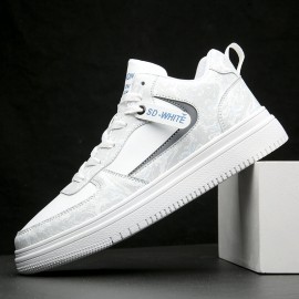 Men Leather Breathable Soft Sole Pattern Splicing Lace Up Casual Court Shoes