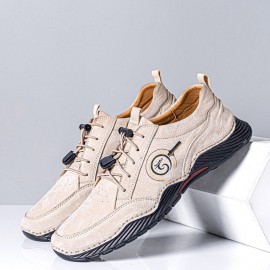 Men Leather Breathable Soft Sole Comfy Driving Elastic Laces Casual Sports Shoes