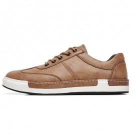 Men Microfiber Leather Comfy Bottom Non Slip Trendy Solid Lace Up Casual Court Shoes