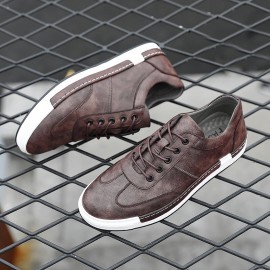 Men Microfiber Leather Comfy Bottom Non Slip Trendy Solid Lace Up Casual Court Shoes