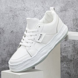 Men Microfiber Soft Sole Comfy Platform Pure Color One Size Smaller Casual Court Shoes