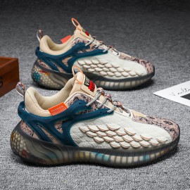 Men Colored Flying Weave Upper Lace-up Running Shoes Sneakers