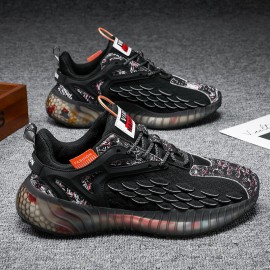 Men Colored Flying Weave Upper Lace-up Running Shoes Sneakers