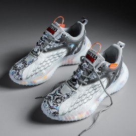 Men Colored Flying Weave Upper Lace-up Running Shoes Sneakers