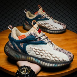 Men Colored Flying Weave Upper Lace-up Running Shoes Sneakers