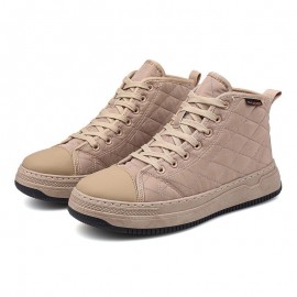 Men Stitching Plaid Down Cloth Comfy Slipm Resistant Lace Up High Top Sneakers