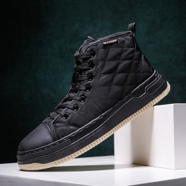 Men Stitching Plaid Down Cloth Comfy Slipm Resistant Lace Up High Top Sneakers
