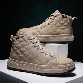 Men Stitching Plaid Down Cloth Comfy Slipm Resistant Lace Up High Top Sneakers