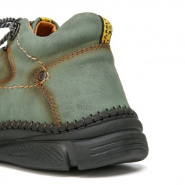 Men Hand Stitching Microfiber Leather Non Slip Warm Ankle Boots
