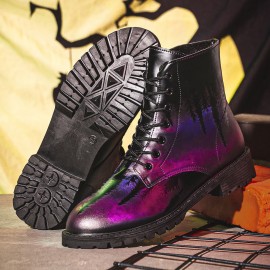 Men Leather Halloween Printing Soft Sole Round Toe Comfy Colorful Casual Martin Boots