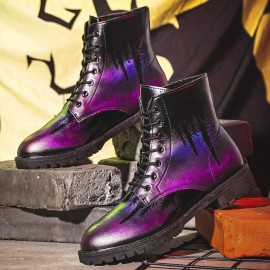 Men Leather Halloween Printing Soft Sole Round Toe Comfy Colorful Casual Martin Boots
