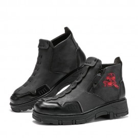 Men Leather Breathable Soft Sole Halloween Skull Pattern Zipper Casual Martin Ankle Boots