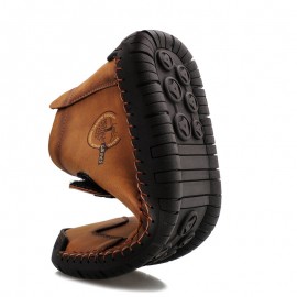 Men Microfiber Leather Hand Stitching Breathable Soft Sole Casual Martin Ankle Boots