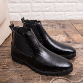 Men Vintage Elastic Slip-on Business Leather Ankle Chelsea Boots