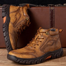 Men Hand Stitching Microfiber Leather Non Slip Soft Outdoor Casual Ankle Boots