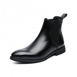 Men Leather Pointy Toe Soft Sole Trendy Slip On Casual Chelsea Boots