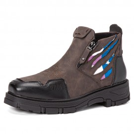 Men Leather Breathable Soft Sole Comfy Platform Zipper Casual Ankle Boots