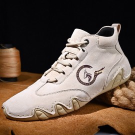 Men Leather Soft Sole Lace Up Casual Ankle Boots