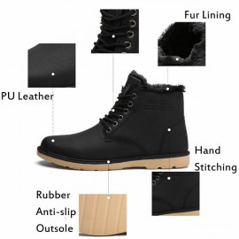 Men Comfortable Warm Fur Lining Leather Laces Up Boots Shoes