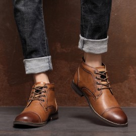 Men British Style Cap Toe Leather Comfy Slip Resistant Dress Ankle Boots