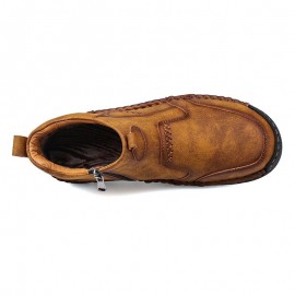 Men Hand Stitching Microfiber Leather Comfy Non Slip Side Zipper Ankle Boots