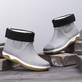 Men Warm Plush Lining Soft Sole Slip Resistant Slip-On Rain Boots