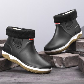 Men Warm Plush Lining Soft Sole Slip Resistant Slip-On Rain Boots