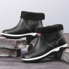 Men Warm Plush Lining Soft Sole Slip Resistant Slip-On Rain Boots
