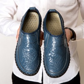 Men Soft Cowhide Hand Stitching Casual Slip On Business Oxfords