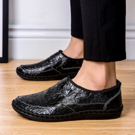 Men Soft Cowhide Hand Stitching Casual Slip On Business Oxfords