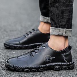 Men Microfiber Leather Hand Stitching Non Slip Soft Casual Shoes