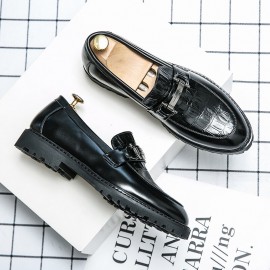 Men Microfiber Leather Breathable Soft Sole Retro Brief Slip On Casual Business Shoes