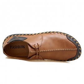 Men Hand Stitching Cow Leather Comfy Soft Sole Casual Shoes