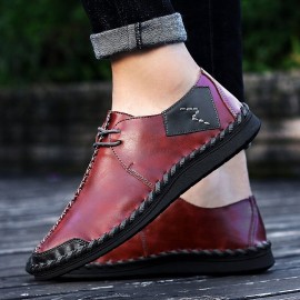 Men Hand Stitching Cow Leather Comfy Soft Sole Casual Shoes