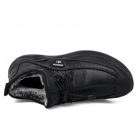 Men Winter Warm Plush Lining Elastic Lace Non Slip Casual Leather Flats