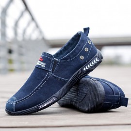 Men Washed Canvas Slip On Comfy Breathable Casual Shoes