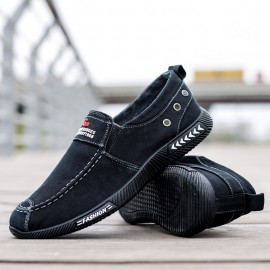 Men Washed Canvas Slip On Comfy Breathable Casual Shoes