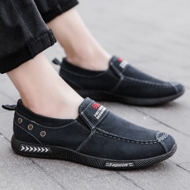 Men Washed Canvas Slip On Comfy Breathable Casual Shoes