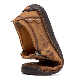 Men Microfiber Leather Side-zip Soft Sole Hand-stitched Shoes Casual Shoes