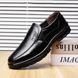 Men Cowhide Leather Breathable Soft Sole Comfy Slip On Casual Business Shoes