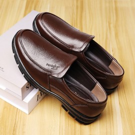 Men Cowhide Leather Breathable Soft Sole Comfy Slip On Casual Business Shoes