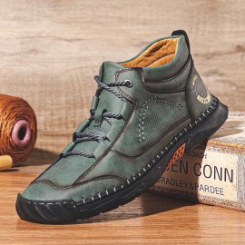 Men Microfiber Leather Hand Stitching Breathable Soft Sole Comfy Brief Lace Up Casual Shoes