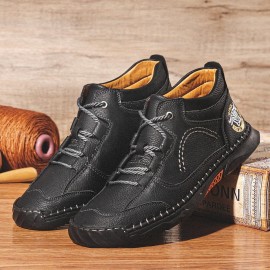 Men Microfiber Leather Hand Stitching Breathable Soft Sole Comfy Brief Lace Up Casual Shoes